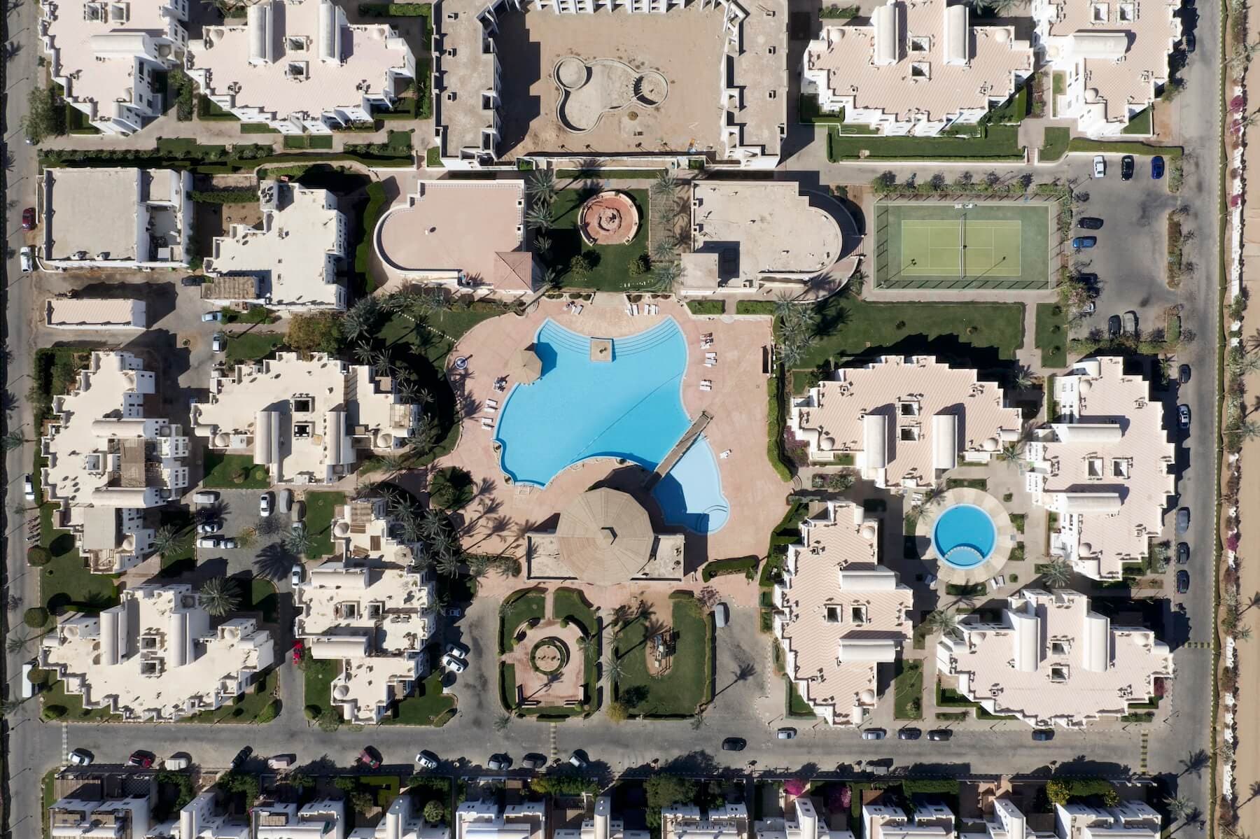 Aerial view of the compound