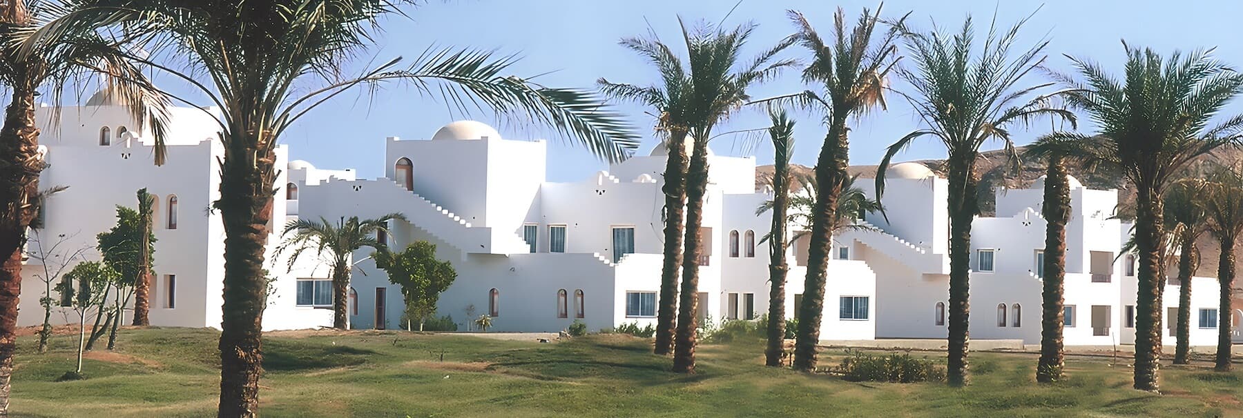White Mediterranean residences and palms